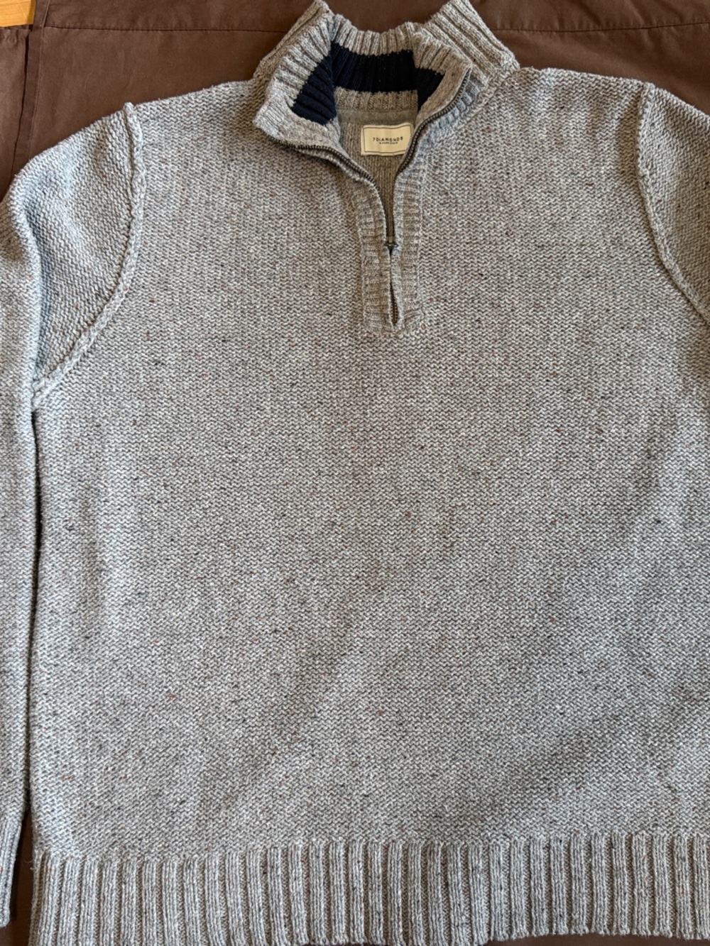 7 Diamonds Light Gray Half-Zip Sweater with Navy Trim